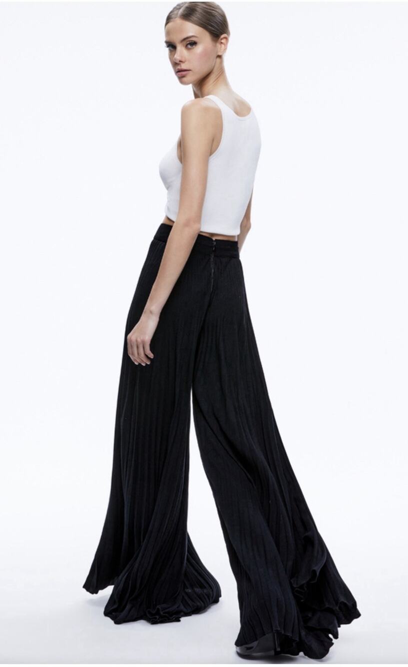 NWT Alice + Olivia Copen Black Pleated Palazzo Pants High Waist Wide Leg Sz 0